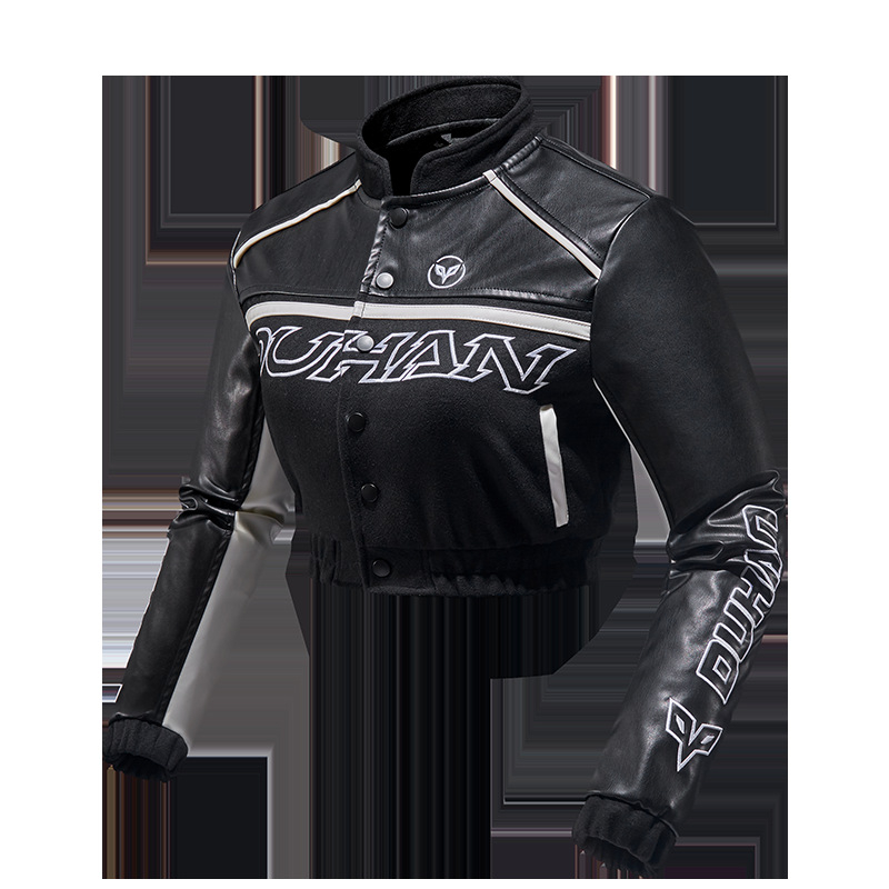 Мотоциклетно кожено яке за каране – тесен силует, къс талия, защитно (Защита, Есен, Жени, Каране)