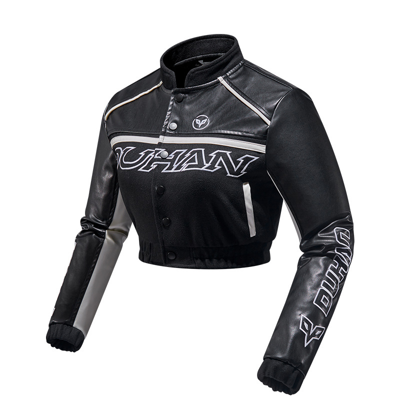 Мотоциклетно кожено яке за каране – тесен силует, къс талия, защитно (Защита, Есен, Жени, Каране)