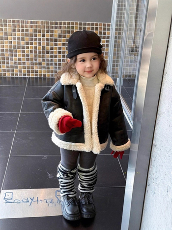 Jachetă de iarnă pentru copii, stil coreean, exterior din bumbac cu căptușeală din bumbac, închidere cu șnur la față