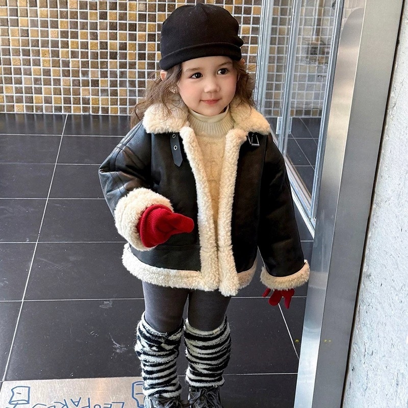 Jachetă de iarnă pentru copii, stil coreean, exterior din bumbac cu căptușeală din bumbac, închidere cu șnur la față