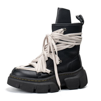 Unisex Martin čizme s debelim potplatom, bočni zip i vezanje sprijeda, klinasti potpetica 6–8 cm, PU gornji dio, okrugli vrh
