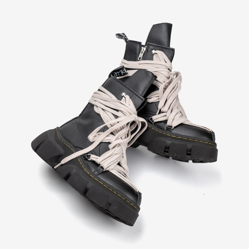 Unisex Martin čizme s debelim potplatom, bočni zip i vezanje sprijeda, klinasti potpetica 6–8 cm, PU gornji dio, okrugli vrh