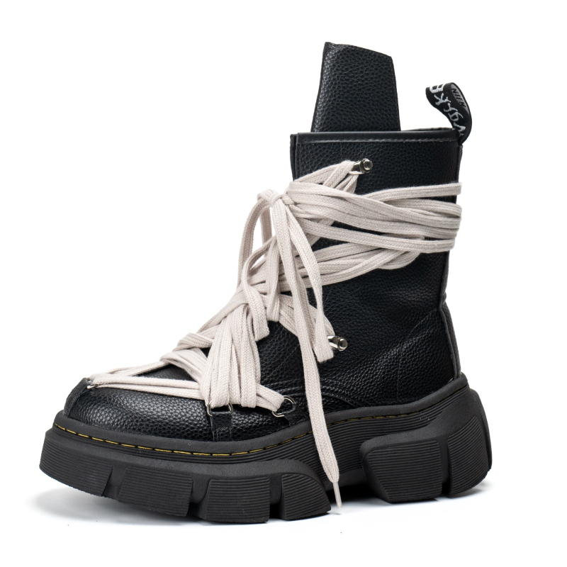 Unisex Martin čizme s debelim potplatom, bočni zip i vezanje sprijeda, klinasti potpetica 6–8 cm, PU gornji dio, okrugli vrh
