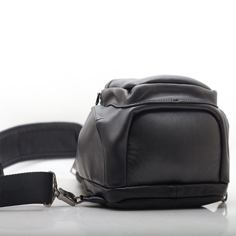 Кожена мъжка чанта за гръден кош с кожа от горния слой, уличен стил, система против кражба, множество отделения, презрамка за кръст