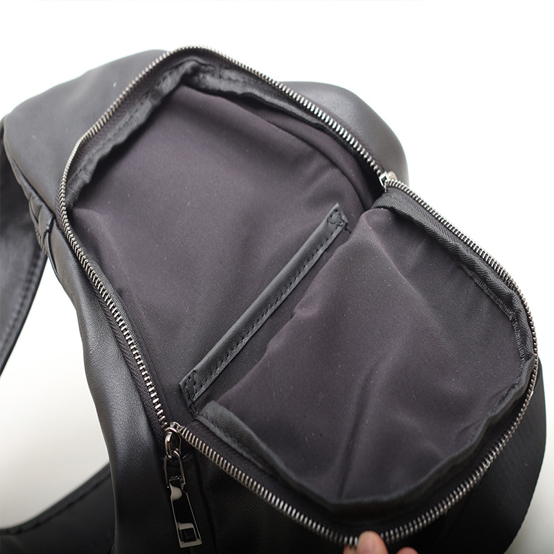 Кожена мъжка чанта за гръден кош с кожа от горния слой, уличен стил, система против кражба, множество отделения, презрамка за кръст