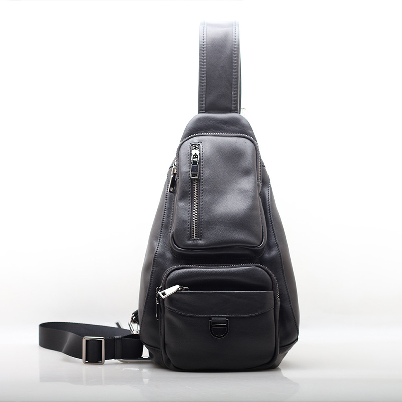 Кожена мъжка чанта за гръден кош с кожа от горния слой, уличен стил, система против кражба, множество отделения, презрамка за кръст