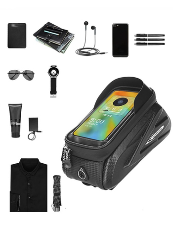 Prednja torbica za okvir bicikla, vodootporna za telefon, EVA+PU koža, kapacitet 1,5 L, LT-404, s unutarnjom podlogom