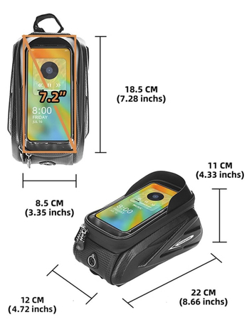 Prednja torbica za okvir bicikla, vodootporna za telefon, EVA+PU koža, kapacitet 1,5 L, LT-404, s unutarnjom podlogom