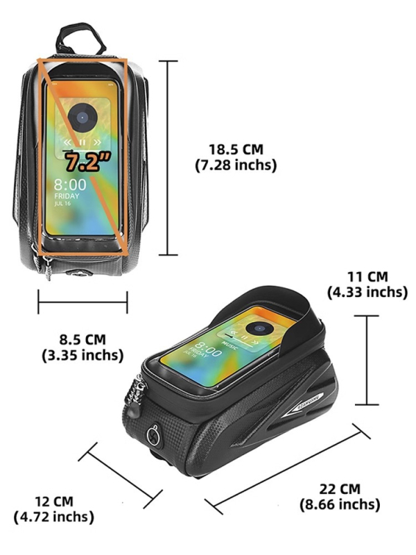 Prednja torbica za okvir bicikla, vodootporna za telefon, EVA+PU koža, kapacitet 1,5 L, LT-404, s unutarnjom podlogom