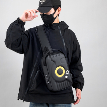 Vīriešu Chest Bag, PU materiāls, pretzādzības funkcija, USB interfeiss, ūdensizturīgs, ģeometriskais raksts (ielu stils)