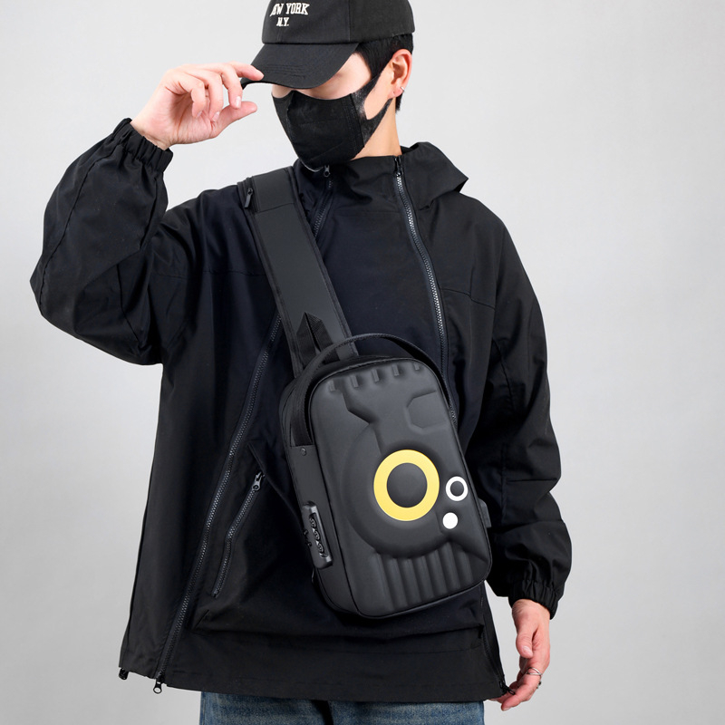 Vīriešu Chest Bag, PU materiāls, pretzādzības funkcija, USB interfeiss, ūdensizturīgs, ģeometriskais raksts (ielu stils)