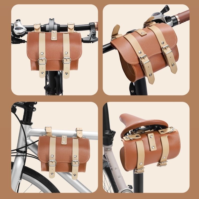 Kožená cyklistická taška - Vintage predná taška na horské a zložené bicykle - Pôvod Hebei, na sklade
