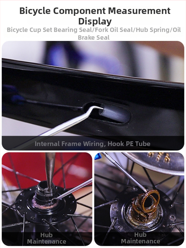 Lebycle erilise kujuga konksitööriist esikahvli hoolduseks – õli tihendi, laagri ja tihendi rõnga demontaaž