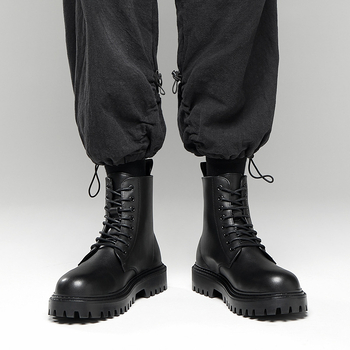 Martin csizmák férfiaknak – valódi bőr felsőrész, gumitalp vastag kialakítással, vízálló, csúszásmentes, fleece béléssel, középmagas