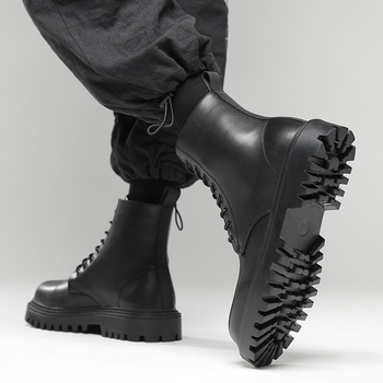 Martin csizmák férfiaknak – valódi bőr felsőrész, gumitalp vastag kialakítással, vízálló, csúszásmentes, fleece béléssel, középmagas