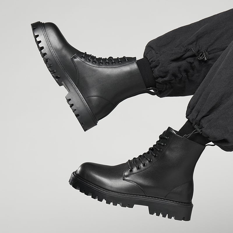 Martin csizmák férfiaknak – valódi bőr felsőrész, gumitalp vastag kialakítással, vízálló, csúszásmentes, fleece béléssel, középmagas