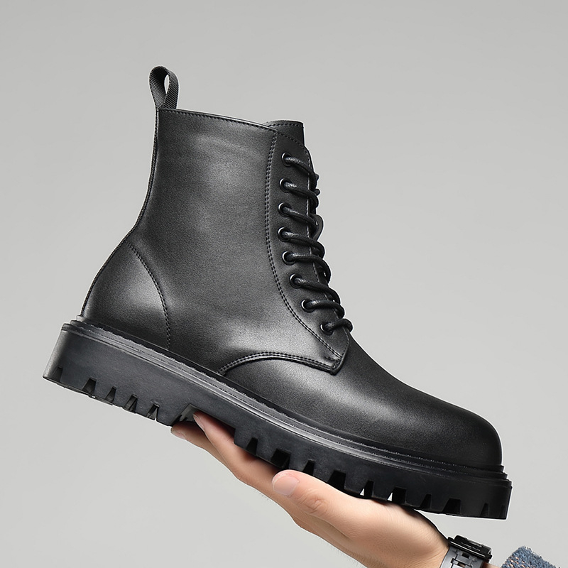 Martin csizmák férfiaknak – valódi bőr felsőrész, gumitalp vastag kialakítással, vízálló, csúszásmentes, fleece béléssel, középmagas