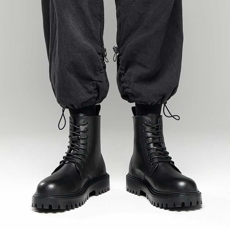 Martin csizmák férfiaknak – valódi bőr felsőrész, gumitalp vastag kialakítással, vízálló, csúszásmentes, fleece béléssel, középmagas