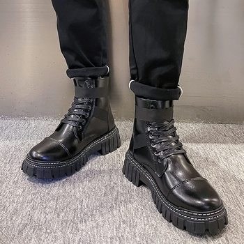 Férfi Martin bakancsok, magas szárú, vízálló mikroszálas felső rész, gumitalp