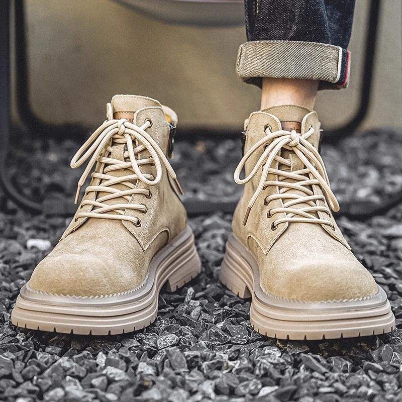 Martin csizmák férfiaknak, brit stílusú középmagas kültéri munkacipő vastag gumitalppal, PU talpbetéttel, felső része másodlagos réteg sertésbőrből