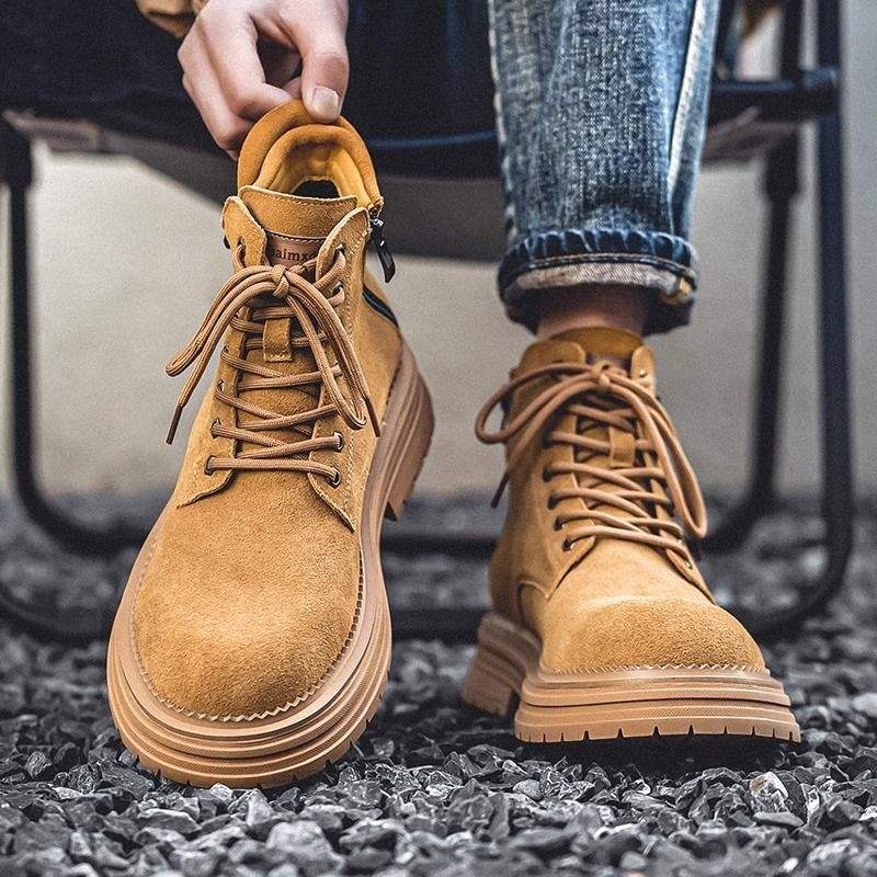 Martin csizmák férfiaknak, brit stílusú középmagas kültéri munkacipő vastag gumitalppal, PU talpbetéttel, felső része másodlagos réteg sertésbőrből