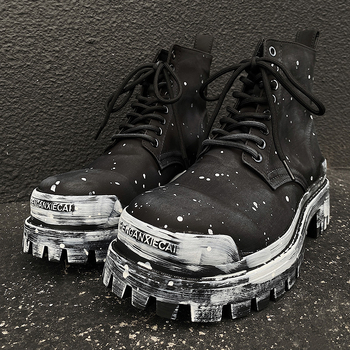 Ghete Martin cu graffiti, partea superioară din tarpaulin, talpă din cauciuc, stil vintage, bocanci de lucru cu gambă înaltă