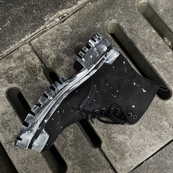 Ghete Martin cu graffiti, partea superioară din tarpaulin, talpă din cauciuc, stil vintage, bocanci de lucru cu gambă înaltă