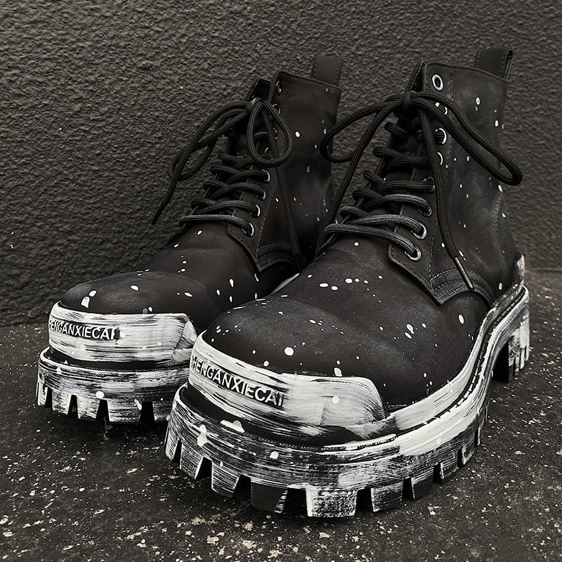 Ghete Martin cu graffiti, partea superioară din tarpaulin, talpă din cauciuc, stil vintage, bocanci de lucru cu gambă înaltă