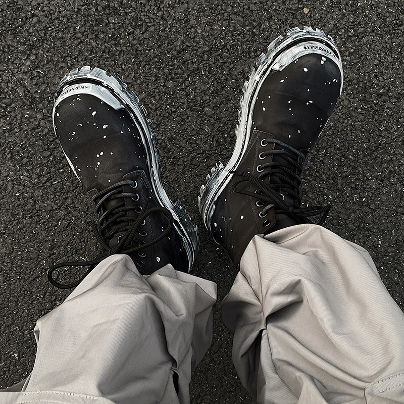 Ghete Martin cu graffiti, partea superioară din tarpaulin, talpă din cauciuc, stil vintage, bocanci de lucru cu gambă înaltă