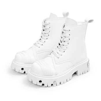 Ghete moto unisex cu înălțime medie a gleznelor, design pentru creșterea înălțimii, exterior din piele sintetică, talpă din cauciuc