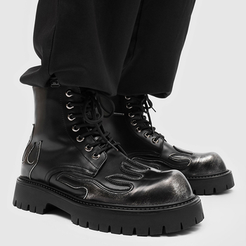 Muške Martin čizme, visoki potkoljenice, debela gumena potplata, zaobljeni vrh, vezanje sprijeda, retro punk stil