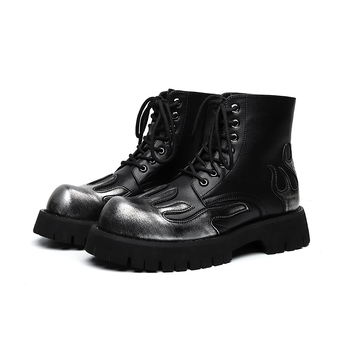 Muške Martin čizme, visoki potkoljenice, debela gumena potplata, zaobljeni vrh, vezanje sprijeda, retro punk stil