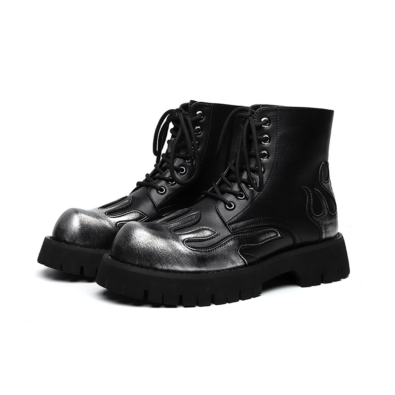 Muške Martin čizme, visoki potkoljenice, debela gumena potplata, zaobljeni vrh, vezanje sprijeda, retro punk stil