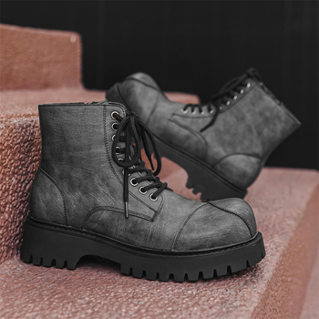 Ghete pentru bărbați Martin, stil britanic, talpă groasă din cauciuc pentru creșterea înălțimii, partea superioară și căptușeala din fibră super