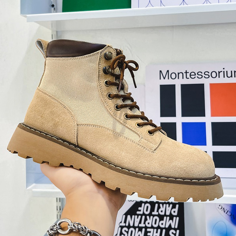 Unisex Martin čizme od prave kože, nubuk teleće kože, okrugli nos, radni stil