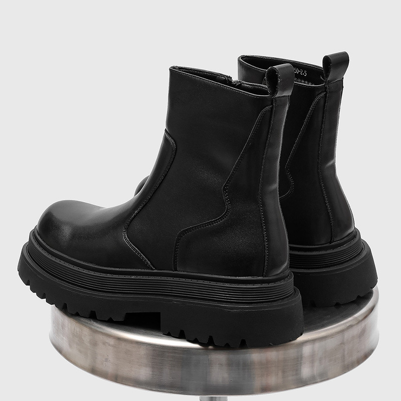 Cizme de bărbați cu talpă groasă, stil motocicletă, glezna înaltă, partea superioară din microfibră, talpă din cauciuc, șiret frontal, model 59690