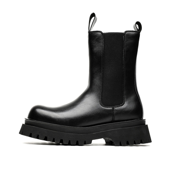 Ghete Martin în stil britanic, înalte, cu talpă groasă din cauciuc, partea superioară din PU artificial, căptușeală din plasă, gambă de înălime medie