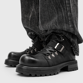 Botși Martin pentru bărbați, stil britanic, șireturi, talpă din cauciuc, gleznă joasă