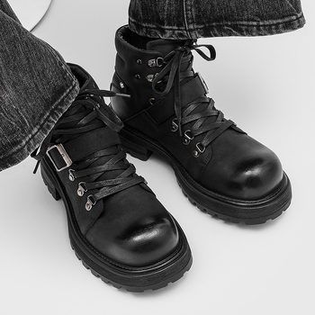 Botși Martin pentru bărbați, stil britanic, șireturi, talpă din cauciuc, gleznă joasă