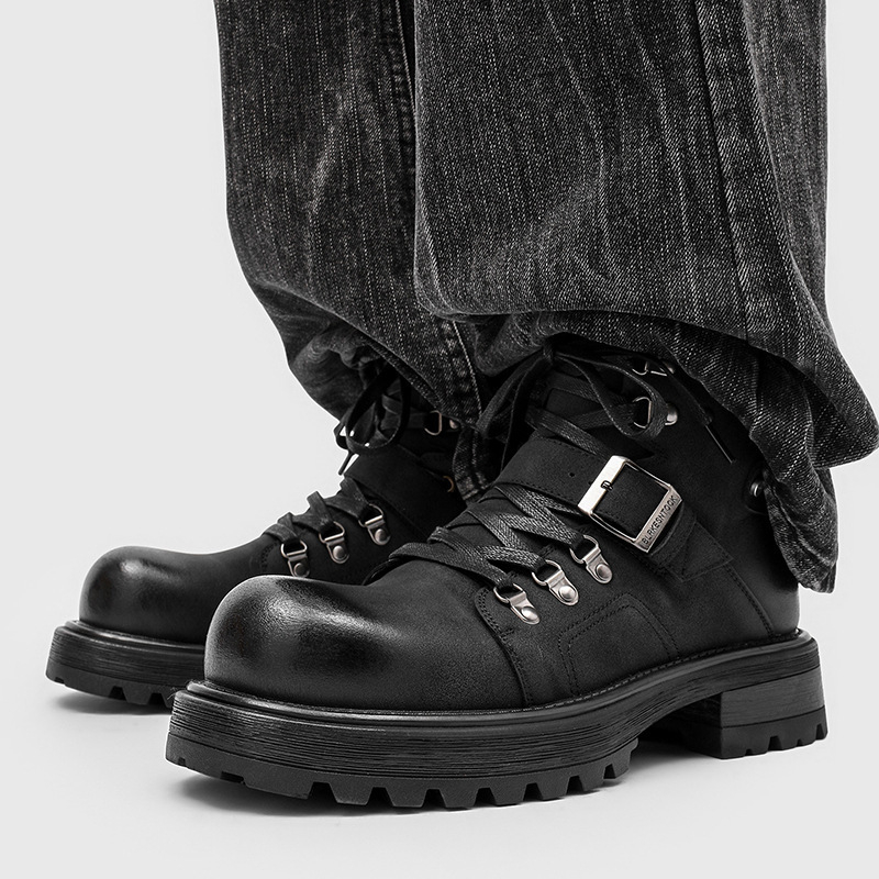 Botși Martin pentru bărbați, stil britanic, șireturi, talpă din cauciuc, gleznă joasă