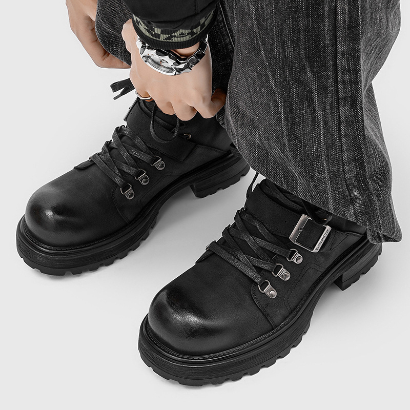 Botși Martin pentru bărbați, stil britanic, șireturi, talpă din cauciuc, gleznă joasă