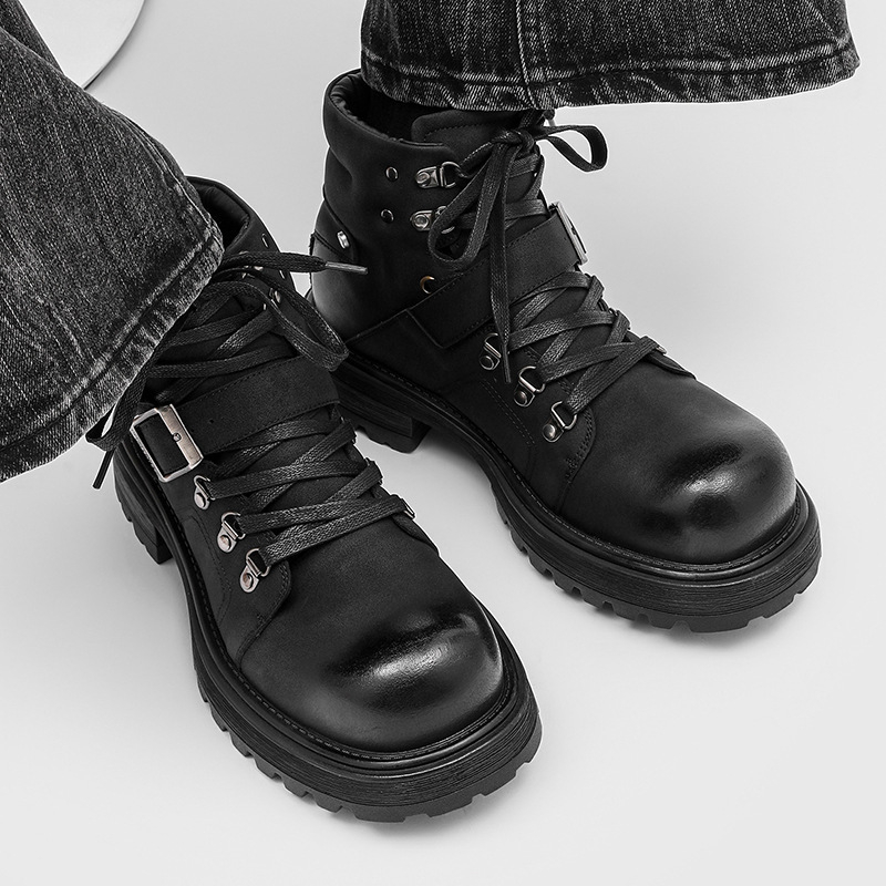 Botși Martin pentru bărbați, stil britanic, șireturi, talpă din cauciuc, gleznă joasă