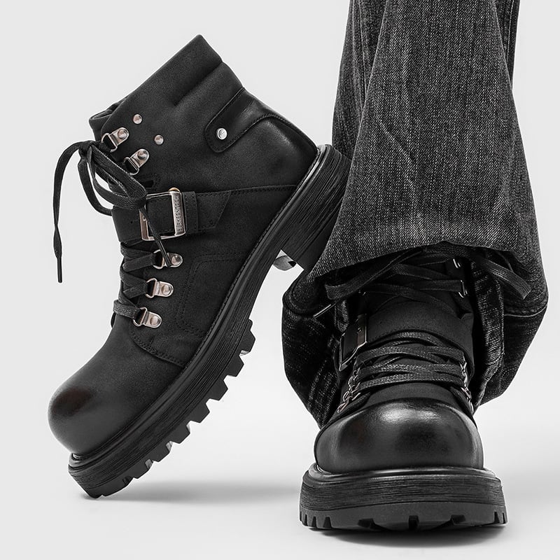 Botși Martin pentru bărbați, stil britanic, șireturi, talpă din cauciuc, gleznă joasă