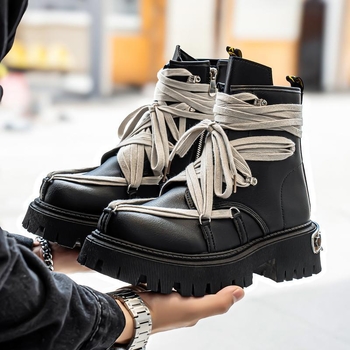 Ziemas Martin zābaki ar biezām zolem | PU augšdaļa, Gumijas zole, Vidējā pirksta garums, Priekšējā šņorēšana, Apaļš purns