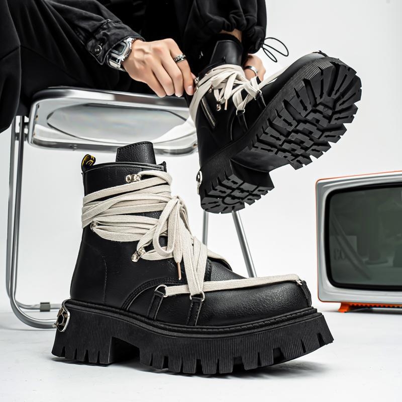 Ziemas Martin zābaki ar biezām zolem | PU augšdaļa, Gumijas zole, Vidējā pirksta garums, Priekšējā šņorēšana, Apaļš purns