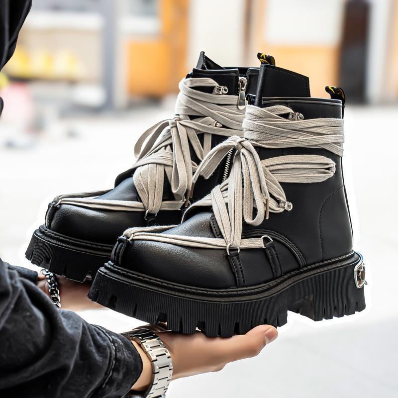 Ziemas Martin zābaki ar biezām zolem | PU augšdaļa, Gumijas zole, Vidējā pirksta garums, Priekšējā šņorēšana, Apaļš purns