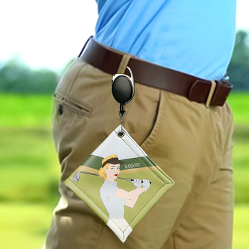 Голф кърпа за почистване на топки със прибиращо се въже и висяща катарама — PU материал, дигитален печат, персонализирано лого