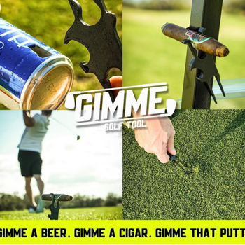 Golfa daudzfunkcionāls instruments ar cigarešu turētāju un alus pudeles atvērēju, nav 3D drukāts, modernā mākslas stilā.