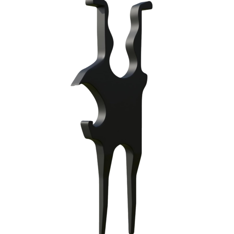 Golfa daudzfunkcionāls instruments ar cigarešu turētāju un alus pudeles atvērēju, nav 3D drukāts, modernā mākslas stilā.