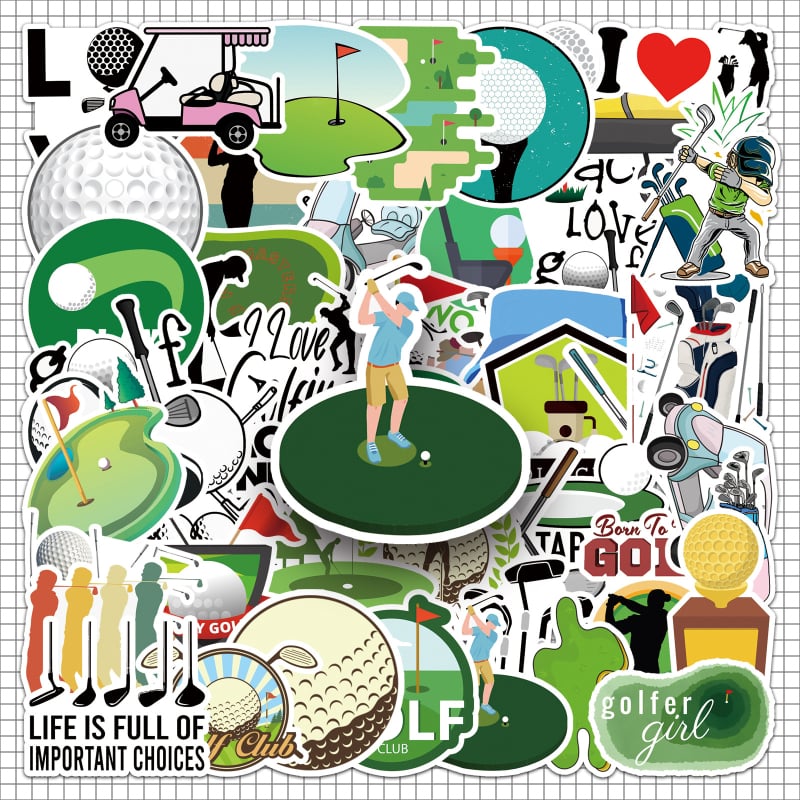 Set de etichete golf pentru telefon, computer și bagaj – design desen animat, impermeabil; Marcă Youyi; Greutate 30 g; Proces de imprimare: offset; Model: minge de golf